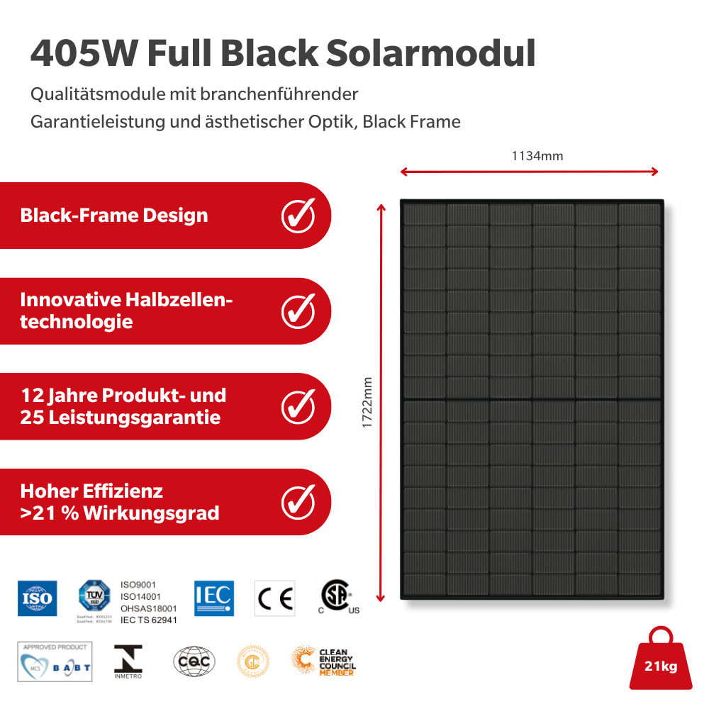 Balkonkraftwerk Komplettset 800W Full Black mit Speicher