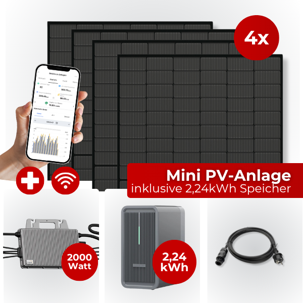 1,6KW Mini PV-Anlage Komplettset Full Black mit Speicher