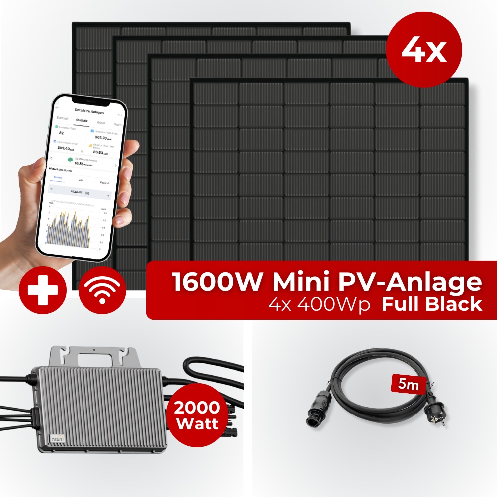 1,6KW Mini PV-Anlage Komplettset Full Black