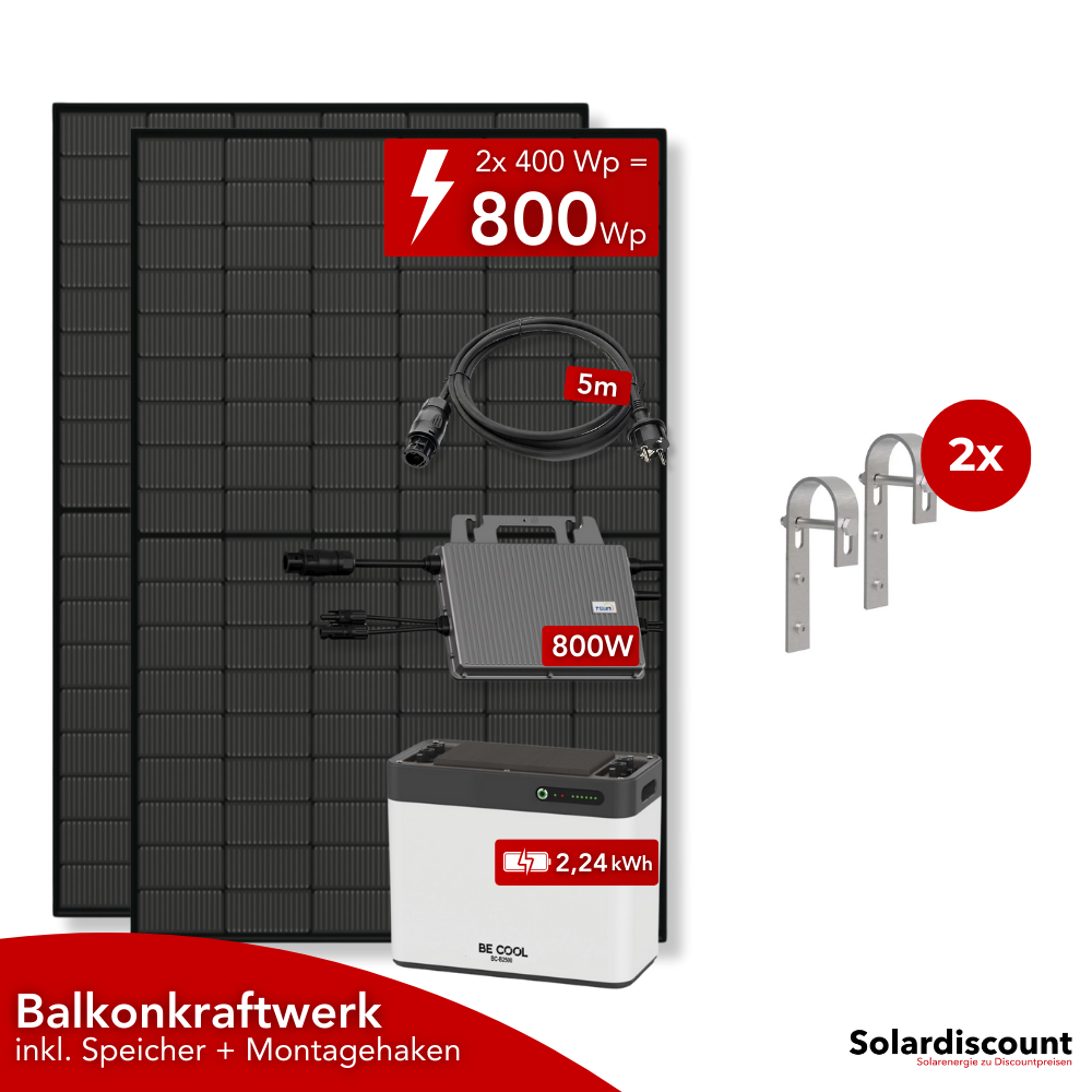 Balkonkraftwerk Komplettset inkl. Speicher 2,4kWh