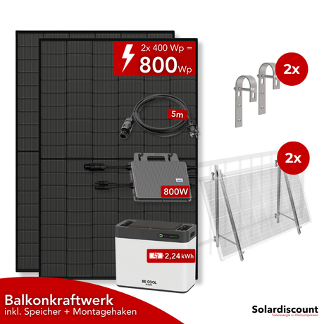 Balkonkraftwerk Komplettset inkl. Speicher 2,4kWh