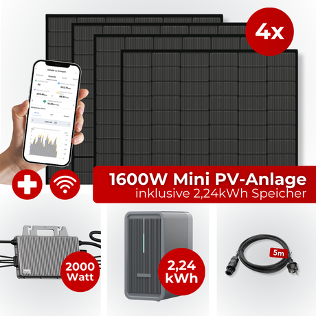 1,6KW Mini PV-Anlage Komplettset Full Black